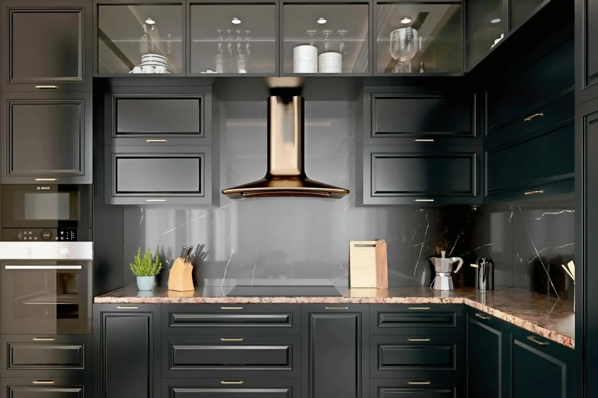 black cabinets